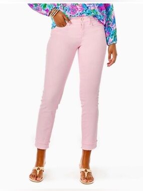 Lilly Pulitzer barbie pink resort South Ocean HighRise Skinny Jeans frayed hem 0